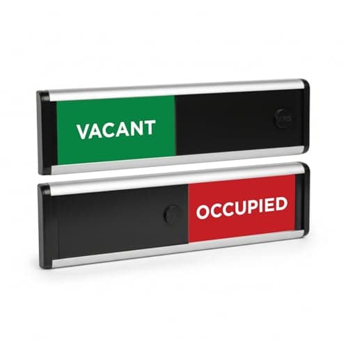 Image of ViroDisplay® Vacant/Occupied Sliding Door Sign – Green/Red Edition – 214 x 60mm – Anodised Silver Profile with Black End Caps – Self-Adhesive Fixing