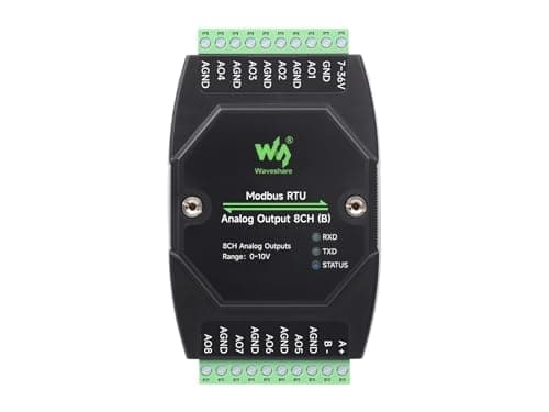 Image of Waveshare Industrial 8-Ch Analog Output Module, 12-Bit DA Conversion, Supports 8-Ch Simultaneous Voltage Or Current Output, DC 7~36V Wide Voltage Power Supply, Modbus RTU Protocol, Rail-Mount Support