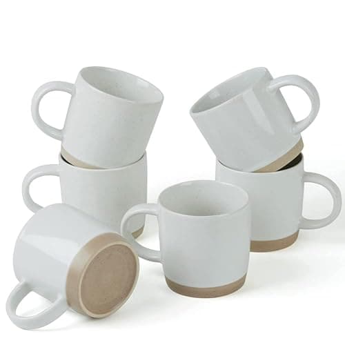 Image of Richmount Milkyway Coffee Mugs Set of 6, 12oz/340ml Stoneware Tea Cups with Large Handle for Latte/Cappuccino/Milk/Cocoa/Tea, Microwave & Dishwasher Safe, White