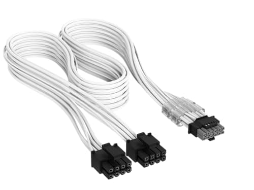 Image of Corsair Elite Premium Type 4 Individually Sleeved 2x 8-Pin to PCIe 12V-2x6 600W PSU Cable – Triple-Mesh Paracord Sleeve, Low-Profile Cable Combs, Compatible Type 4 PSUs – White