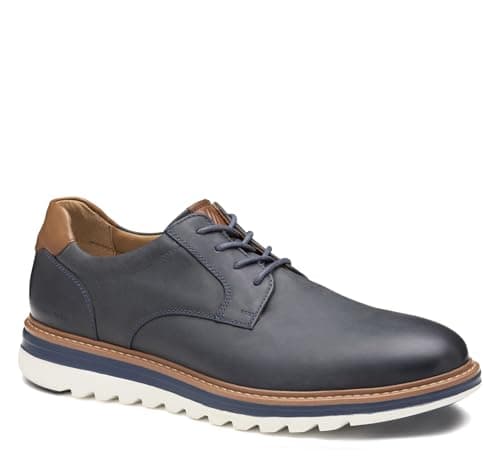 Image of Johnston & Murphy Men's Braxton Plain Toe Lace-Up Dress Casual Oxford, Navy Oiled Full Grain, 6 UK