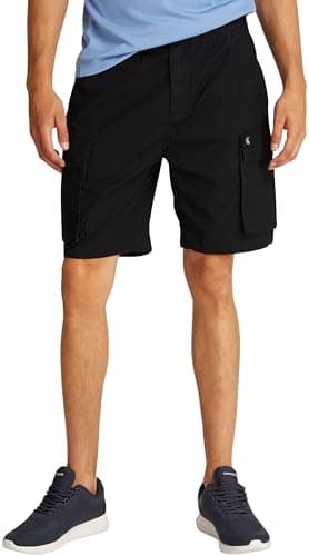 Image of Calvin Klein Men’s Washed Cargo Shorts with Elasticated Waistband, Black (Ck Black), 32W