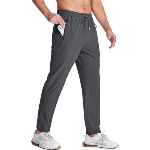 Image of SCCGKP Men's Trousers Outdoor Hiking Walking Trousers Lightweight Quick Dry Stretch Jogger Running Training Pants with Zip Pockets (S, Dark Gray)
