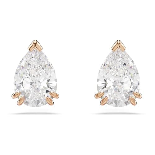 Image of Swarovski Stilla Stud Earrings, Clear Pear-Cut Crystals in a Rose Gold-Tone Finished Setting, Part of the Swarovski Stilla Collection