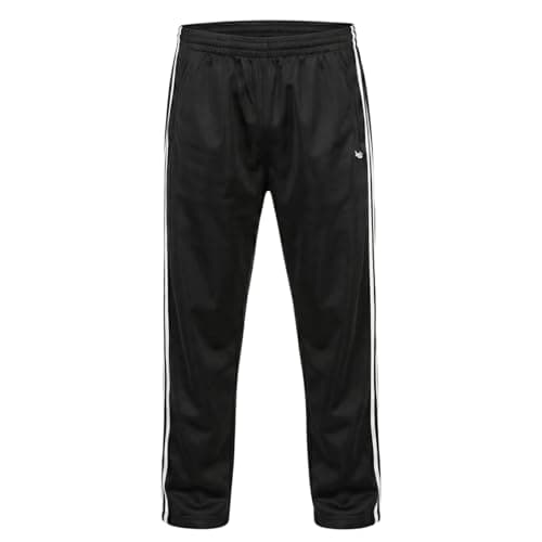 Image of Men’s Tracksuit Bottoms – Elastic Waist Silky Joggers with Zip Pockets – Lightweight Open Hem Pants for Gym, Running, Yoga & Casual Wear – Stripe Black-3XL
