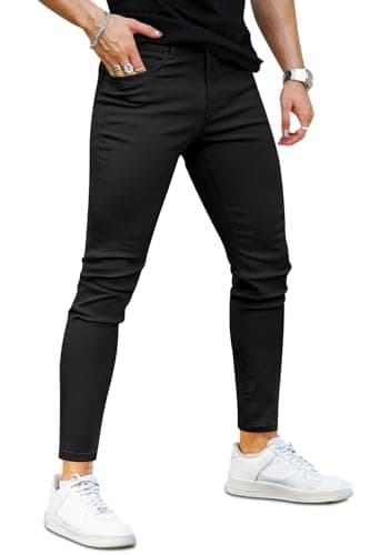 Image of GINGTTO Skinny Jeans Mens Super Stretch Slim Fit Denim Pants Casual Jean for Men 4 Seasons Black 36 Waist 30 Leg