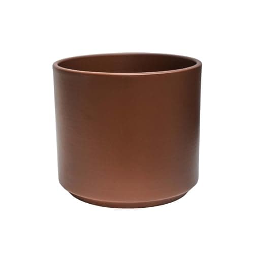 Image of Ivyline Prague Planter in Mocha with Waterproof Exterior and Cylindrical Shape - Matte Finished Flower Pot - Modern Home Decoration - H13 x D13 cm