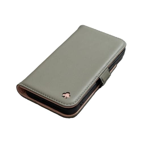 Image of PORTER RILEY - Leather Case for iPhone 13 (6.1"). Premium Genuine Leather Stand/Cover/Wallet/Flip Case with [Card Slots] [Horizontal Stand] [Durable Frame] (Grey/Pink)
