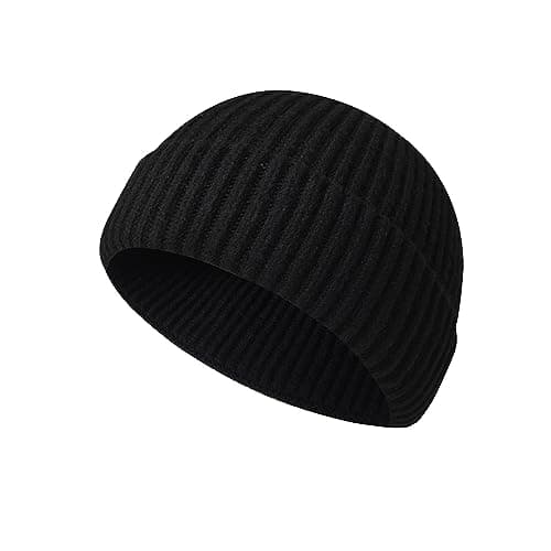 Image of Beanie Hat Men - Fisherman Beanie Trawler Beanie Knitted Cuffed Winter Warm Hat Skullcap Gifts for Men UK (UK, Alpha, One Size, Black)