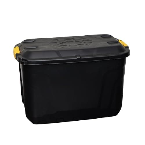 Image of Samuel ALEXANDER 110L Heavy Duty Trunk on Wheels Sturdy, Lockable, Stackable and Nestable Design Storage Chest with Clips in Black