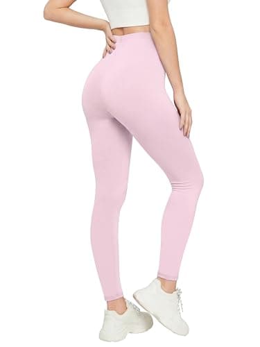 Image of Love My Fashions® Women's Plain High Waisted Legging Stretchy Workout Bottoms Elasticated Soft Full Length Ladies Yoga Tights for Gym and Casualwear Baby Pink