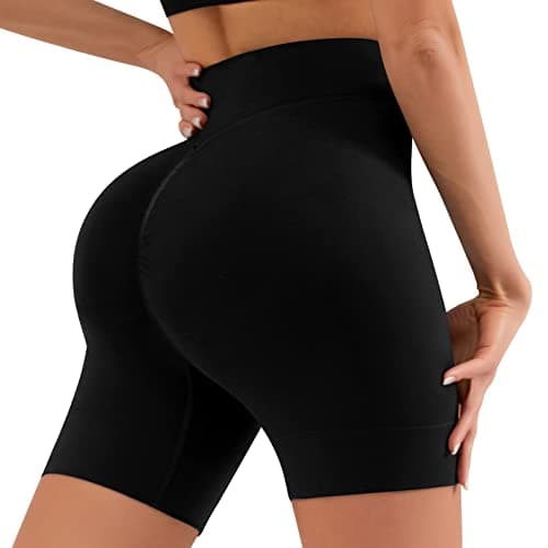 Image of YADIFEN Booty Shorts for Women Gym Shorts Yoga Cycling Shorts Bum Lift Short Seamless Biker Pole Dance Short for Sport Running Joggers Workout Black
