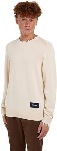 Image of Tommy Hilfiger Men's Crew Neck Knitted Jumper, Beige (Ancient White), L