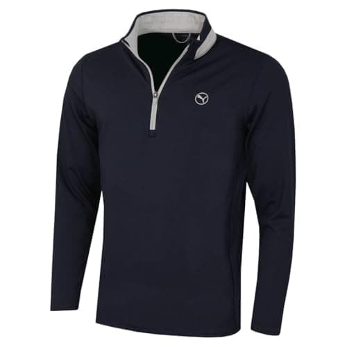 Image of Puma Golf Mens Lightweight 1/4 Zip Sweater - Navy Blazer-Ash Gray - L