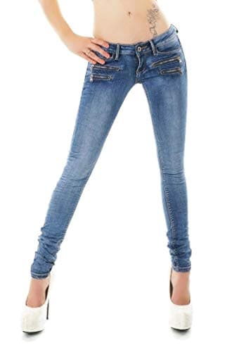 Image of Noir Triple XXX Women's Skinny Low Waist Jeans Slim Stretch Denim Pants Sizes UK 4-12 (6, Blue Washed)