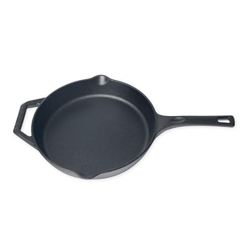Image of Aepora Cast-Iron Skillet [28cm] Heavy-Duty Iron Frying Pan – Ensures Even Heat, Flavourful Cooking | Assist Handle & Pour Spout for BBQ, Campfire | Pre-Seasoned Iron Skillet with Free Scrubber