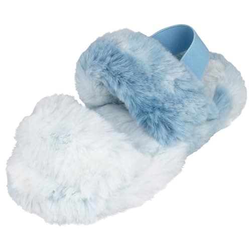 Image of Yinka Shoes Ladies Fluffy Double Strap Elastic Slingback Slippers Blue UK 5