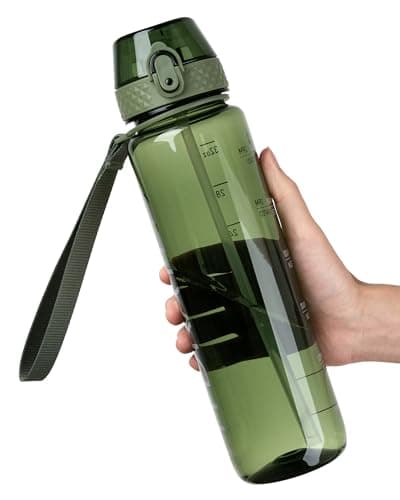 Image of OLDLEY 1L Sports Water Bottle with Straw, Tritan 1 Litre Motivational Drink Bottle, BPA Free Leakproof Transparent Water Bottle with Time Marker for Cycling, School, Gym, Outdoor (Amy Green)