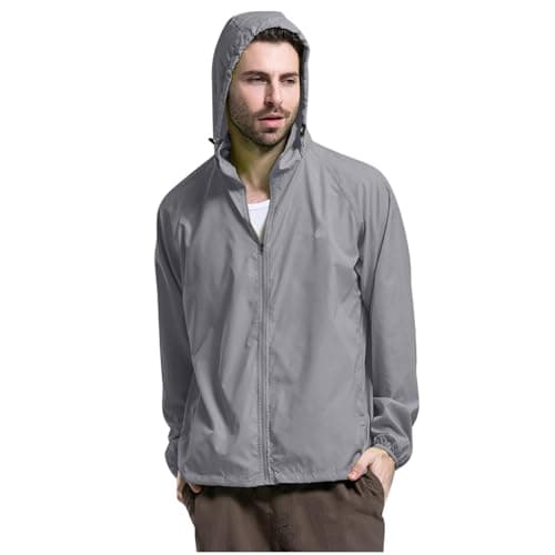 Image of Mens Waterproof Jacket Rain Jacket for Men Waterproof Pullover Lightweight Hooded Windbreaker Outdoor Raincoat Packaway Breathable Windproof Shell Coat for Travelling, Camping, Running, Hiking Silver