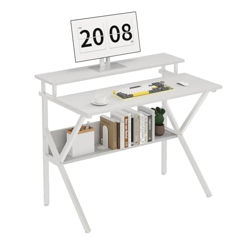 Image of CAIYUN 70cm Computer Desk, Home Office Desk for Home, Small Desk for Spaces, White Small Table with Monitor Stand