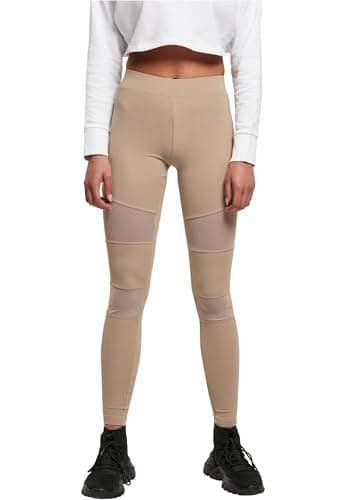 Image of URBAN CLASSICS Tech Mesh Women's Leggings, High Waist Sport Leggings with Mesh Inserts, Stretchy Leggings with Regular Skinny Fit and Tapered Ankle, Colour: Softtaupe, Size: Small