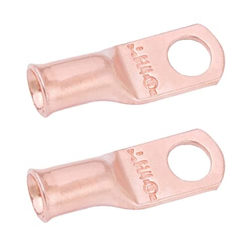 Image of SELTERM 6 AWG (16 mm²) - 1/4" (M6) ⌀ Hole UL Heavy Duty Wire Lugs, Battery Cable Ends, Bare Copper Eyelets, Tubular Ring Terminal Connectors [B17] - 2 Pack
