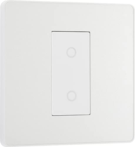 Image of BG Electrical Single Master/Primary Touch Dimmer Wall Light Switch, 2-Way, Trailing Edge, Screwless Front Plate, Evolve, Pearlescent White, 200W, PCDCLTDM1W