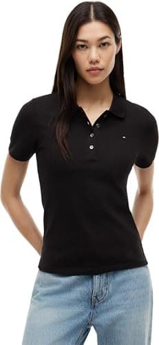 Image of Tommy Hilfiger Women’s 1985 Short Sleeve Slim Fit Polo Shirt, Black (Black), M