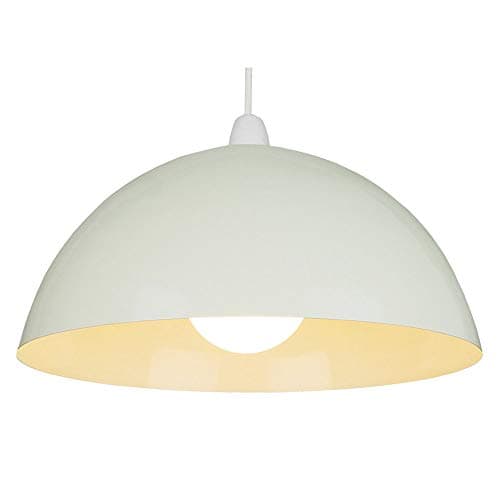 Image of Cream Painted Metal Vintage None Electric Dome Pendant Light Shade 35cm - Easy Fit Retro Ceiling Light - Includes Shade Reducing Ring to Fit All Types of Lampholders - White Inner