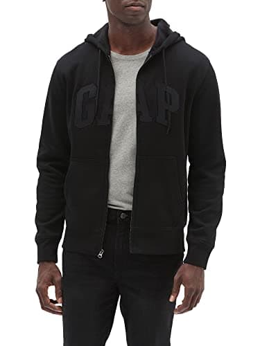 Image of GAP Men's Logo Heritage Hoodie Hooded Full Zip Sweatshirt, True Black, M