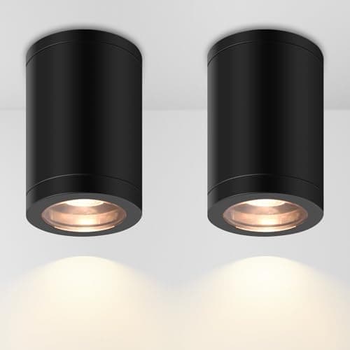Image of FUDESY LED Ceiling Light 2 Pack, IP54 Waterproof Surface Mounted Downlight, GU10 Outdoor Black Ceiling Spotlight, Round Spot Lights for Kitchen, Bedroom, Living Room, Bathroom, Hallway