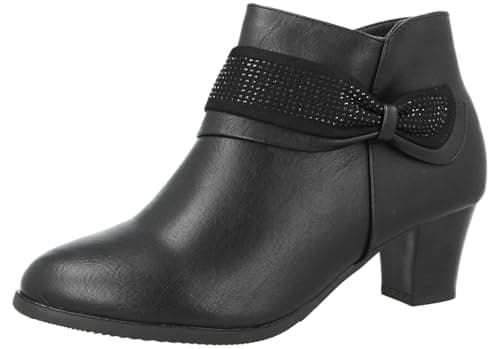 Image of Cushion Walk Women's Zip Fastening Low Heel Ankle Boots with Bow Detail (Black Sequin, 6, UK Footwear Size System, Adult, Women, Numeric, Medium, 6)