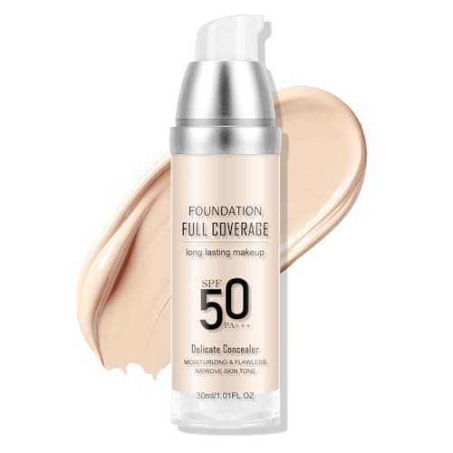 Image of Liquid Foundation, SPF 50 PA+++, Full Coverage Matte BB Cream, Moisturizing Flawless Liquid Concealer Foundation, Skin-improving BB Cream for All Skin, 1.01 fl oz, 1.01 fl oz, IVORY