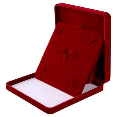 Image of Wisebom Velvet Jewelry Set Box, Plush Jewellery Box Organizer Box Velvet Gift box for Women Jewelry Bracelet Necklace Earring Ring (Wine Red)