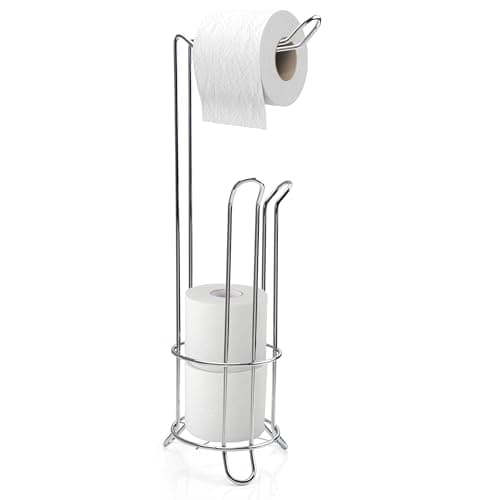 Image of Stainless Steel Chrome Plated Free Standing Toilet Paper Roll Holder Wire Frame Bathroom Tissue Holder Shelf 3 Roll Storage