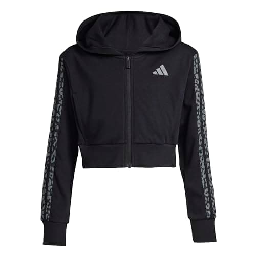 Image of adidas Girl's SEASONALS ANIMAL FULL ZIP HOODIE, black/white, 7-8 Years