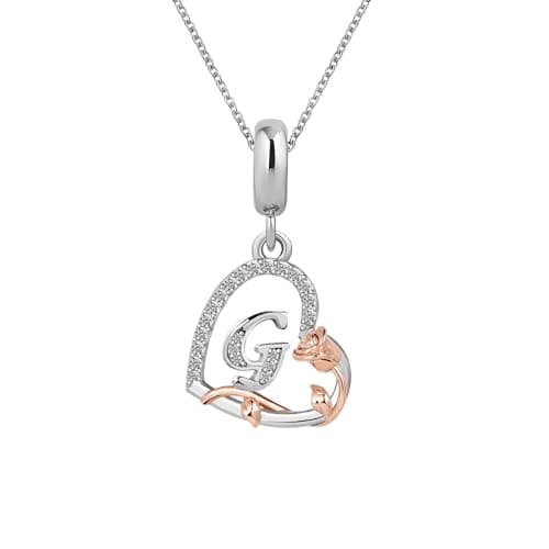 Image of ZakiaHo Heart Initial G Necklaces Alphabet Letter Sparkling Rose Flower Necklace Birthday Gifts for Women Dainty Adjustable Love Heart Pendant Necklaces