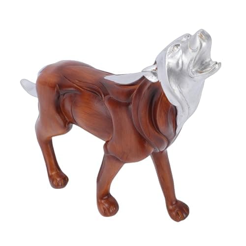 Image of Tnfeeon Wolf Howling Statue, Nordic Animal Sculpture Resin Material with Wood Grain Finish 9 Inches Tall for Desk Office Home Decor Men Wildlife Lovers Nature Inspired
