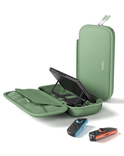 Image of Belkin Gaming Nintendo Switch 2 Charger Case with Removable 10,000mAh Power Bank, LCD Display, 20W Fast Charging Nintendo Switch Charger with Holder for AirTag & Games - Green