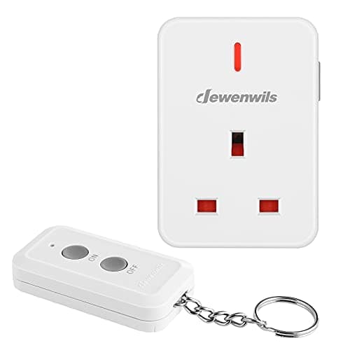 Image of DEWENWILS Remote Control Sockets, 30m/100FT Control Range, Compact Size, 13A/3120W Programmable Heavy Duty Wireless Light Switch with Keyring, 1 Remote and 1 Socket