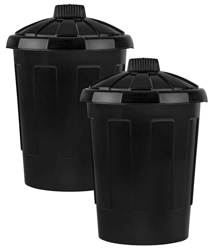 Image of Muddy Hands Pack of 2-80 Litre Extra Large Black Plastic Bin with Clip Down Locking Lid Indoor Home House Kitchen Outdoor Garden Rubbish Waste Recycling Animal Feed Pet Food Storage Dustbin