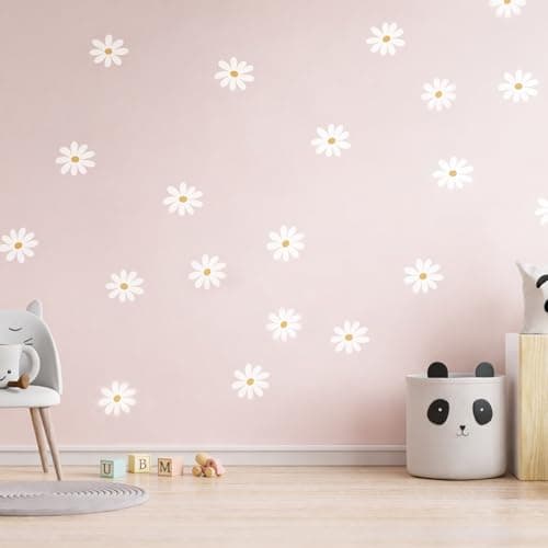 Image of Daisy Flower Wall Stickers – 48Pcs Self Adhesive White Daisy Wall Decals – Boho Nursery and Girls Bedroom Wall Decor – Decorative Wall Stickers for Bedroom and Classroom