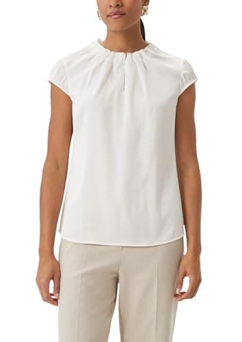 Image of comma Satin Blouse with Ruffles, Cream - 0120, 18