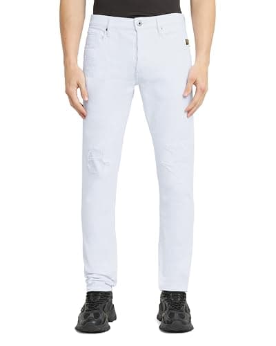 Image of G-STAR Men's Jeans 3301 Slim Jeans, Paper White Gd Destroyed 51001-d552-h155, 31 W/32 L