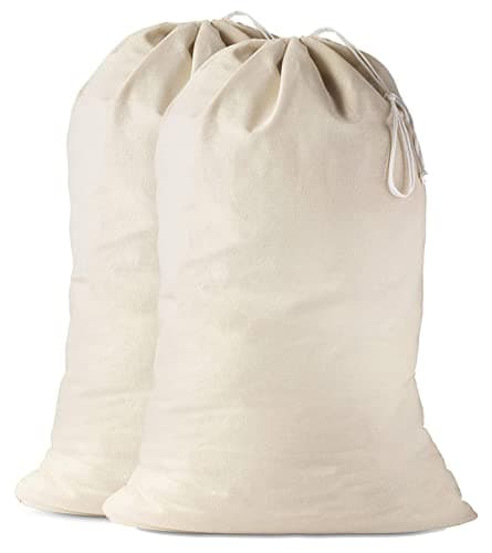 Image of Laundry Bag Large (50 X 75 Cm | Pack of 2) Heavy duty 100% Cotton Canvas natural color fabric Draw Strings Organizer travel camp home college Dorm Dirty cloth plain Big Santa Sacks storage