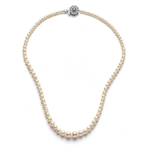 Image of Lovett & Co - Vintage Graduated Pearl Necklace for Women - 16 Inch Rhodium Plated Cream Necklace - 1 Row Graduated Pearl jewellery for Women