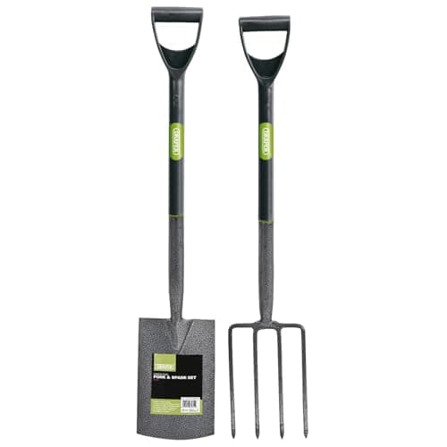 Image of Draper Carbon Steel Garden Fork and Spade Set | Gardening Tools Set | Long Handled Garden Tools | 83971