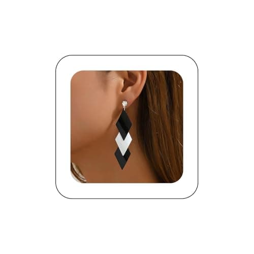 Image of Cybche Boho Long Square Dangle Earrings White Square Earrings Metal Square Drop Earrings Exaggerated Geometric Earrings Crystal Stud Earrings Jewelry for Women