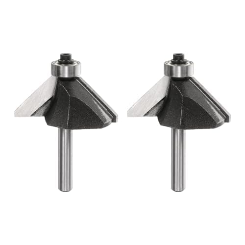 Image of sourcing map 2pcs 45 Degree Chamfer Router Bit 1/4 Inch Shank 5/8" Cutting Edge Carbide Tip with Bearing for Woodworking Milling Cutter Tool, Black