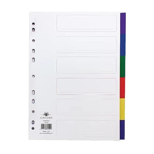 Image of Concord Divider 6-Part A4 Polypropylene Multicoloured 65899 (Pack of 2)